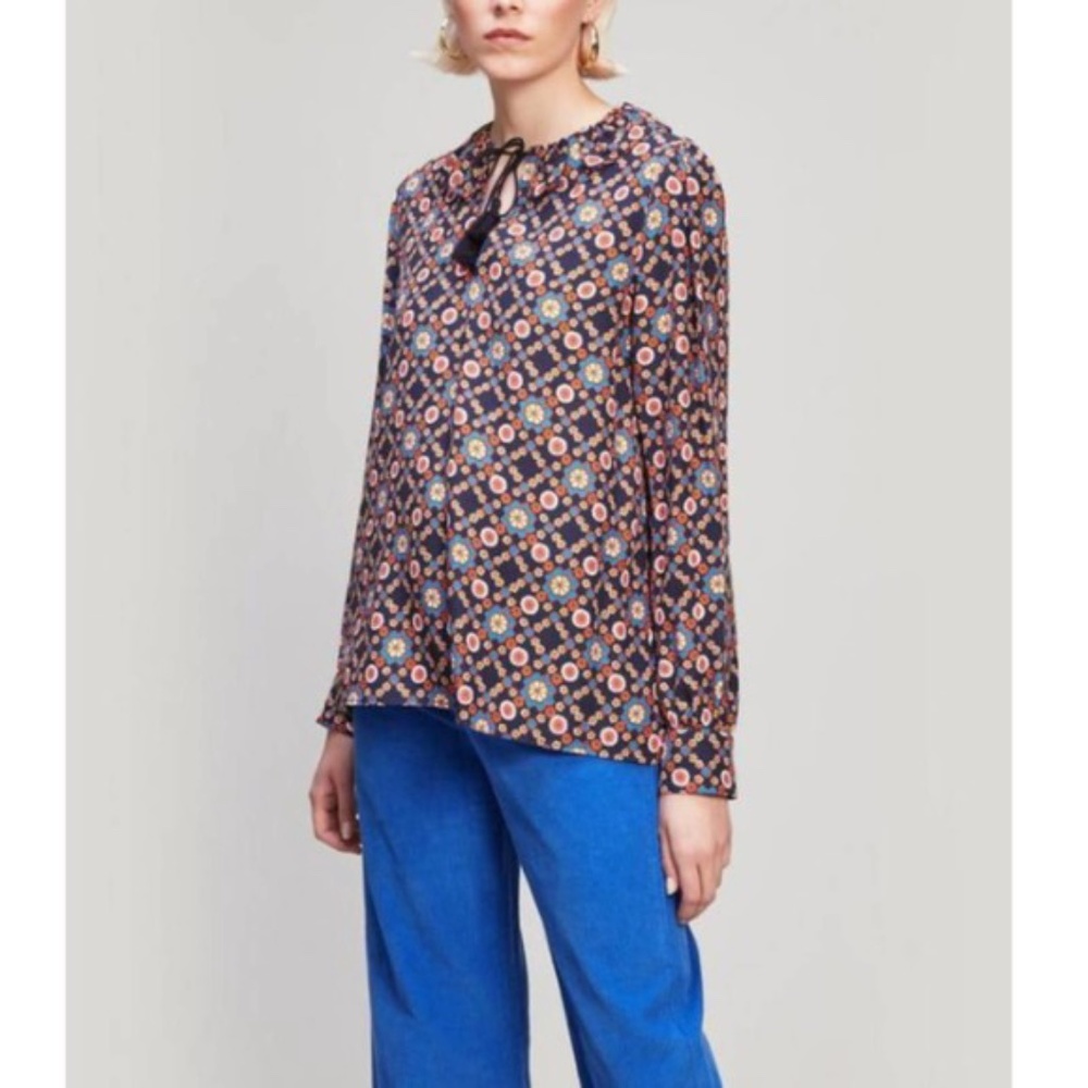 A.P.C. Debbie Multicolor Floral Tie Neck Blouse 38